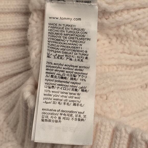 Tommy Jeans M Cable Knit Quarter-Zip Sweater Wool Blend Ivory White Logo Patch - Picture 9 of 10